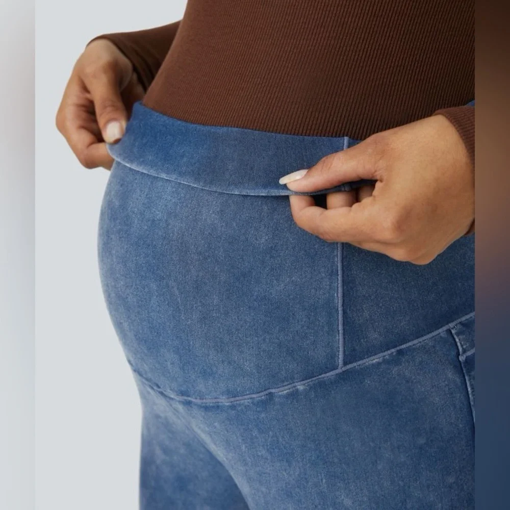 Halara Flex™ Super High Waisted Foldover Stretchy Denim Maternity 7/8 Leggings - Picture 4 of 4